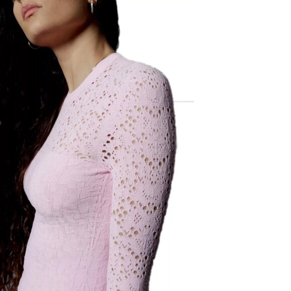 Versace Knit Lace Distressed Bodycon Dress Long Sleeve Full Length Pink 38 - Picture 11 of 13
